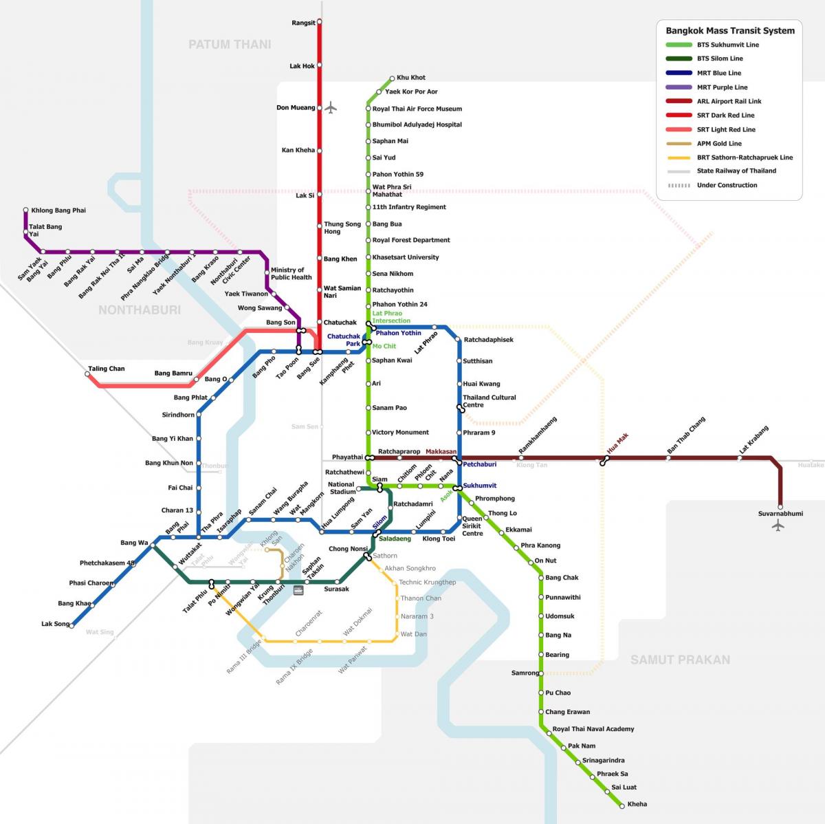 Mapa de las estaciones de metro de Bangkok (Krung Thep)