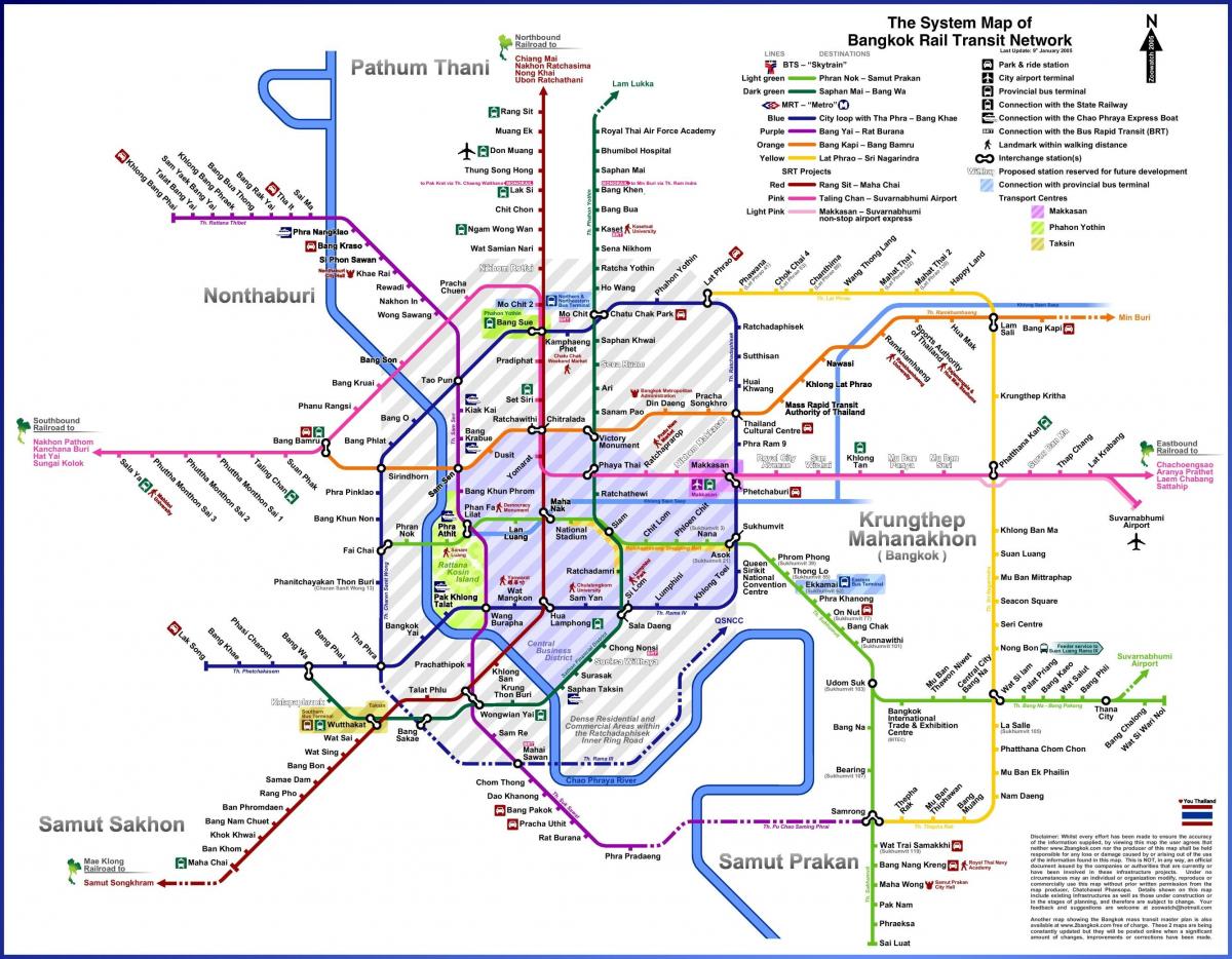 Mapa de las estaciones de tren de Bangkok (Krung Thep)